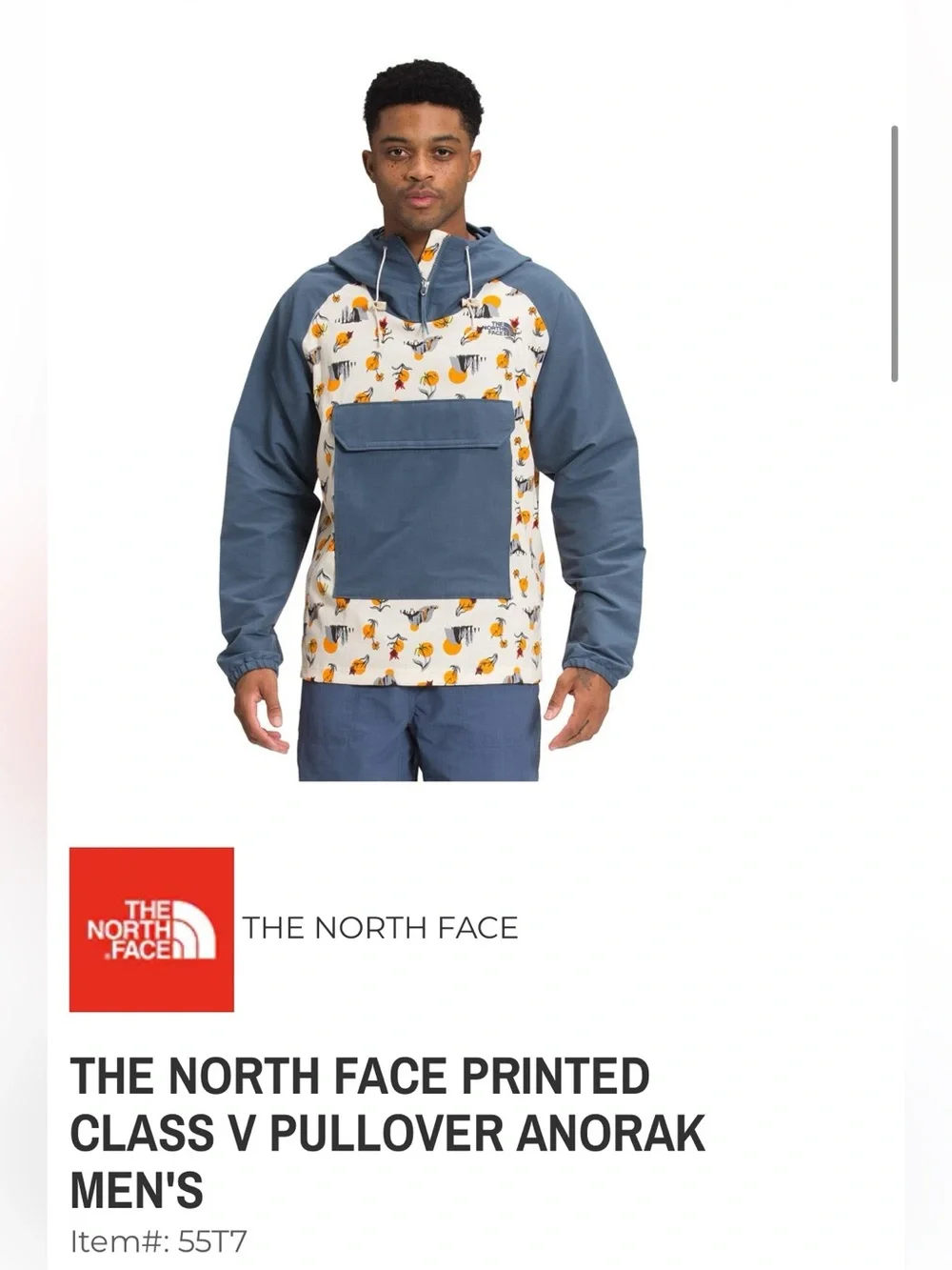 EUC The North Face Blue Floral Hooded Pullover Jacket Size M Outdoor Anorak